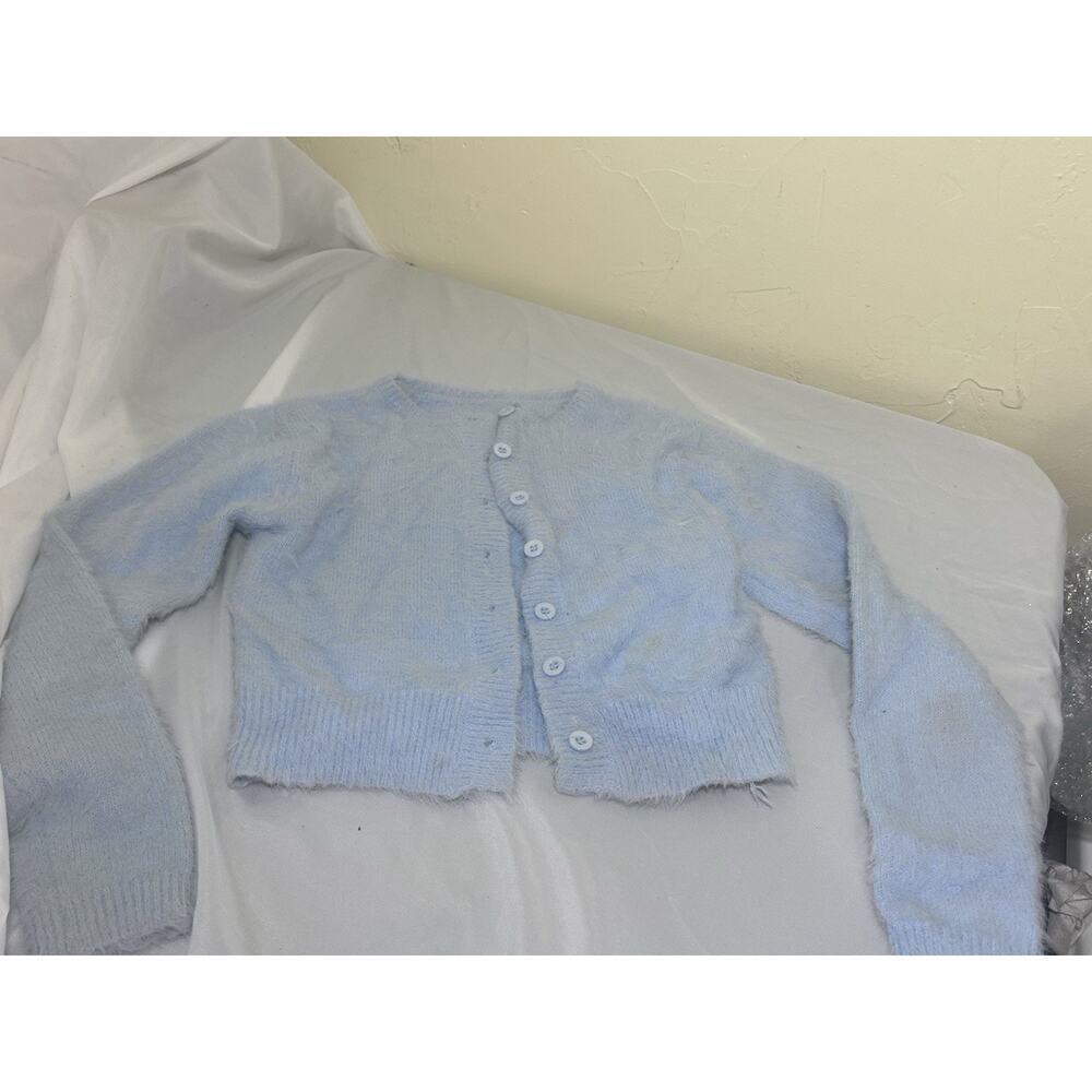 Wool Mohair Front Button Cardigan Sweater Xxs Light Blue